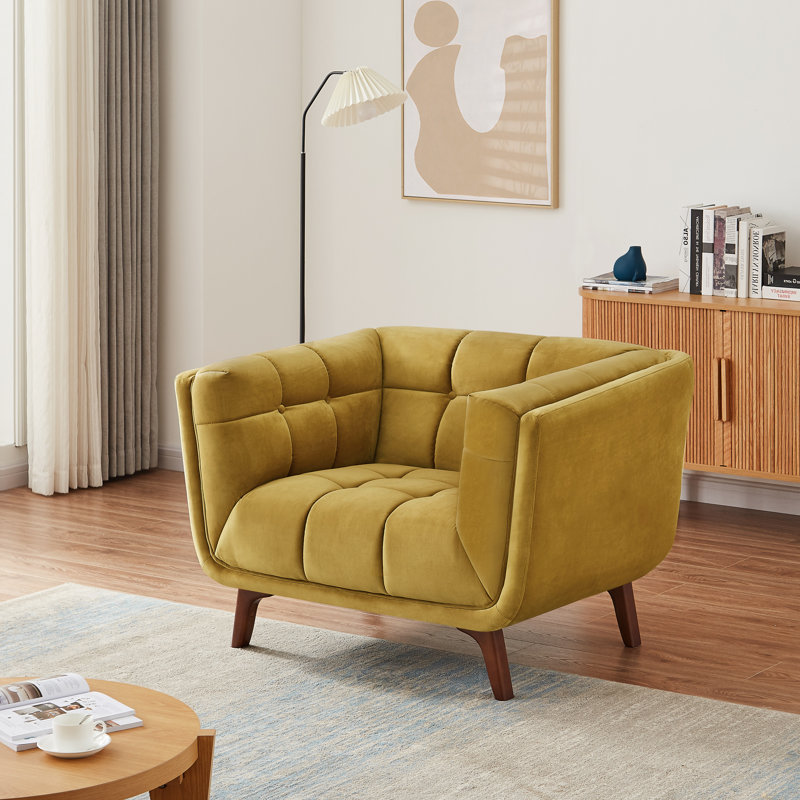 Fauteuil capitonné large de 45 po Cointon, Velours doré