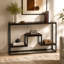 Table d'appoint, console, vestibule, étroit, canapé, salon, chambre à coucher, stratifié brun, métal noir, contemporain, moderne