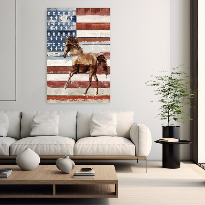 Art cheval américain rustique contemporain, H 40 po x l 60 po