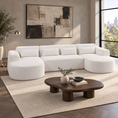 131.1" Camel Modular U-Shaped Sectional Sofa Cloud Couch Boucle with Throw Pillows No Assembly Required