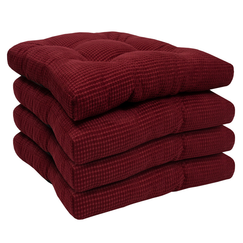 Memory Foam Indoor Tufted  Non Slip Chair Cushion, 4, Burgundy