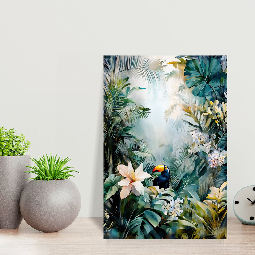 Vibrant Tropical Toucan Jungle Serene Vibrant Abstract Bird Forest Nature Wall Art Print