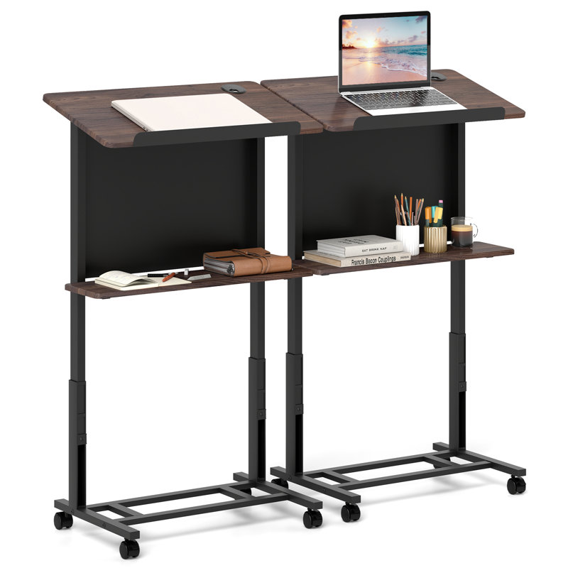 2 PCS Rolling Podium Stand 40.5''-49'' Height Adjustable Lectern Table Mobile Pulpit