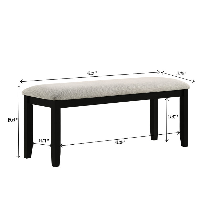 Fabric Upholstered Bench In Black Grey Hue - For Dining, Solid Wood Structure Contemporary Colour