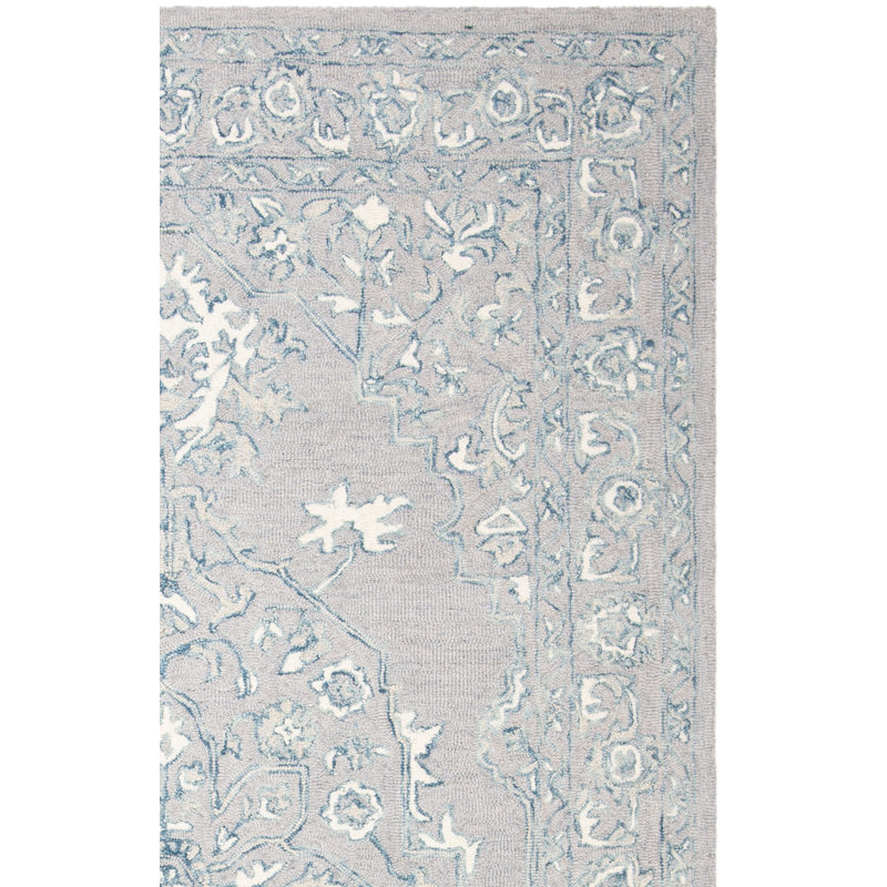 Tapis oriental gris clair / ivoire en laine tissé à la main Crewellwalk, Tapis de couloir 2 pi 3 po x 11 pi