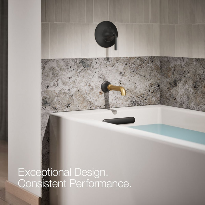 Tone Wall-Mount Non-Diverter Bath Spout, Matte Black/Moderne Brass