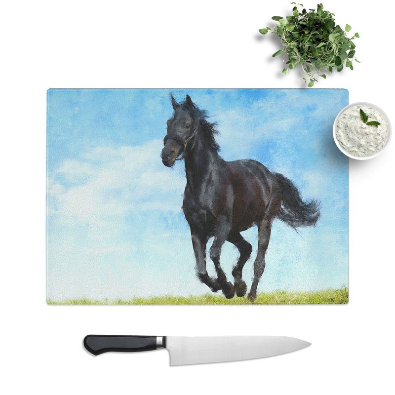 Black Horse Painting Chopping Board, 0.4cm H x 29cm W x 39cm L