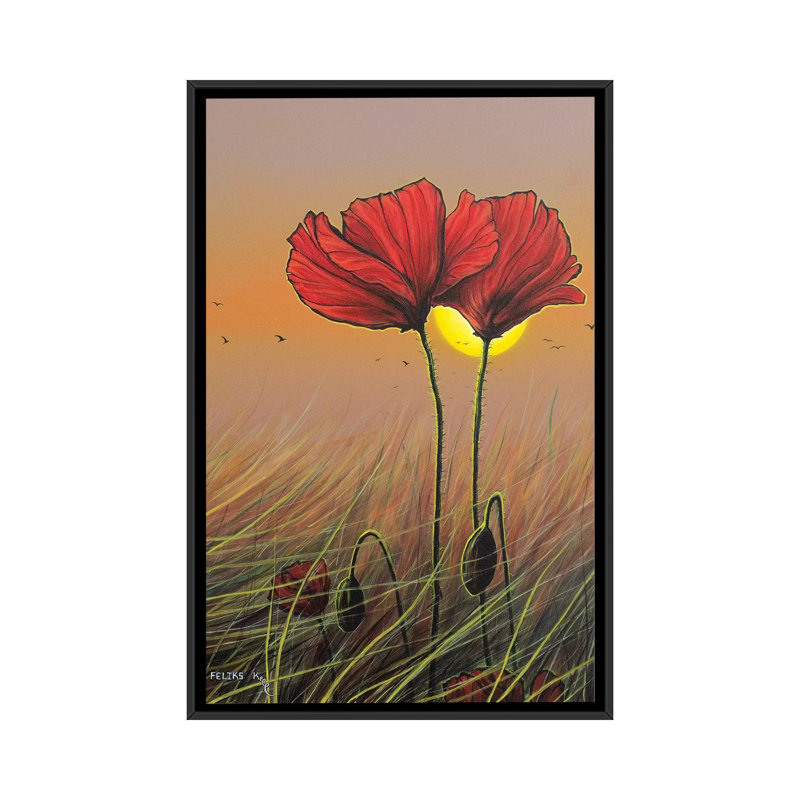 Red Flowers by ColorByFeliks - Print on Canvas, Black Framed, 66.04 cm H x 45.72 cm W
