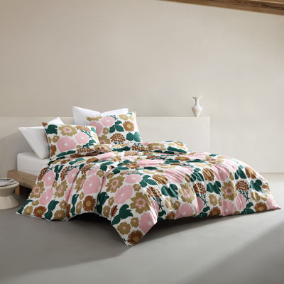 Cozaline King Duvet Cover Set - 100% Cotton Reversible Floral, 3-Piece Pink Bedding