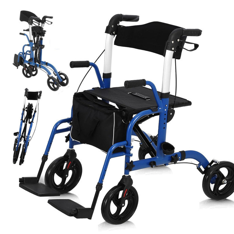 Adjustable Height Handlebar Transport Wheelchair with Folding Footrest