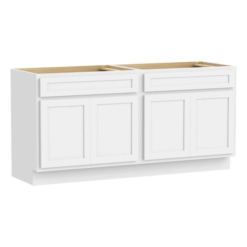 66" Double Bathroom Vanity Base Only, White