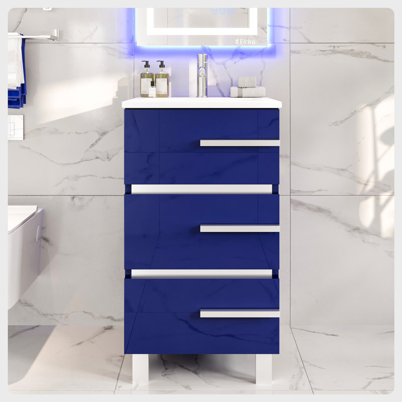 Marlaya 20'' Single Bathroom Vanity with Porcelain Top, Blue