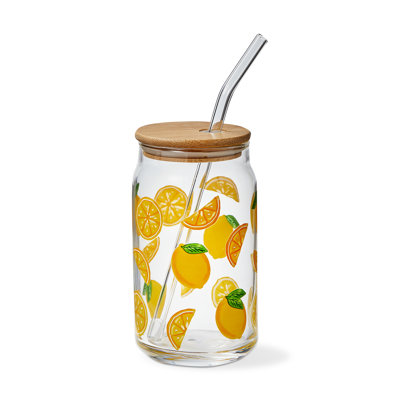 Lemon Lidded Glass Tumbler Straw Yellow Everyday 16 Oz