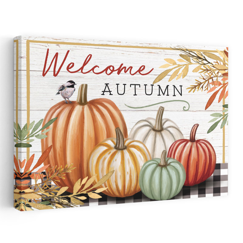 Welcome Welcome, citrouilles, art moderne d'automne, H 32 po x l 48 po