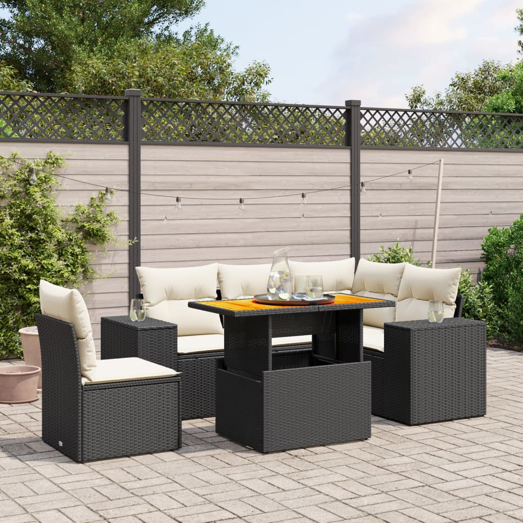 Vidaxl 6-Tlg. Garten-Sofagarnitur Mit Kissen Schwarz Poly Rattan