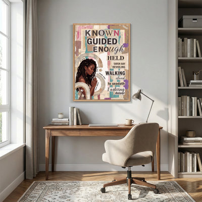 Praying Woman With Mixed Media Text Collage Canvas Wall Art