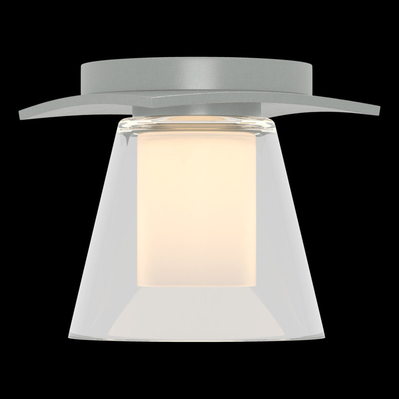 Wren 1 - Light 5.1" Simple Cone Flush Mount, Opal and Clear Glass, Vintage Platinum
