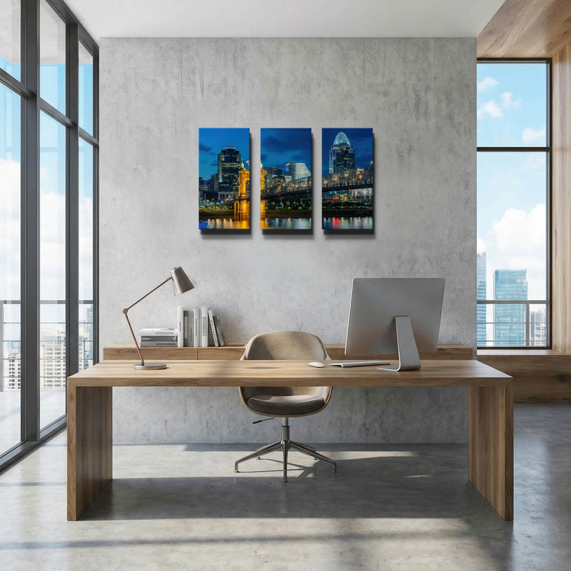 « Cincinnati » par AKG, triptyque mural, 91,4 cm x 61 cm, 78 po x 34 po