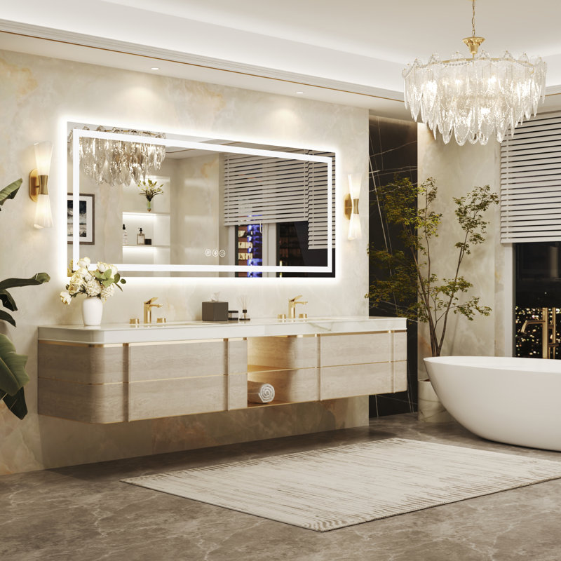 Lunara UL Certified Front Light and Backlit LED Anti-Fog Bathroom Vanity Mirror 5mm Premium Tempered Glass,  88" x 38"