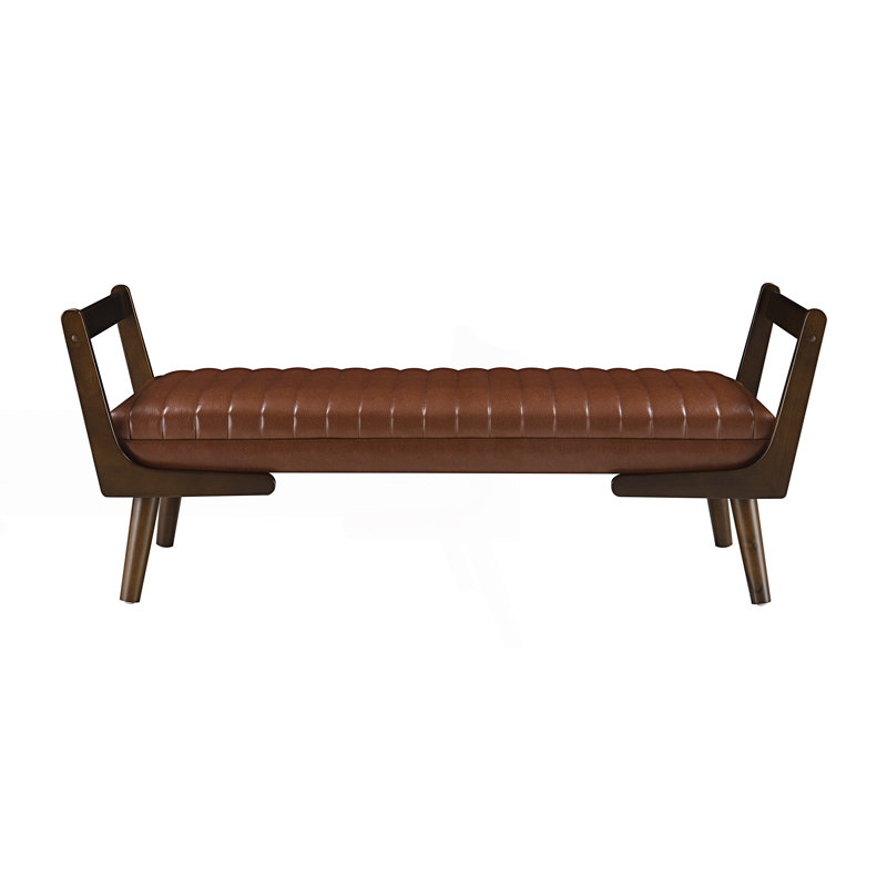 Mid Century Bench, Channeled Upholstered Footrest Stool, Cognac