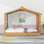 Lit simple à rideaux enroulables avec lit gigogne coulissant simple et tablettes de rangement latérales-133353490