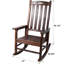 Chaise berçante d'intérieur pour l'extérieur à haut dossier brun, surdimensionnée, bois de sapin, facile à assembler, chaise berçante surdimensionnée en bois confortable, dossier, polyvalence, lisse
