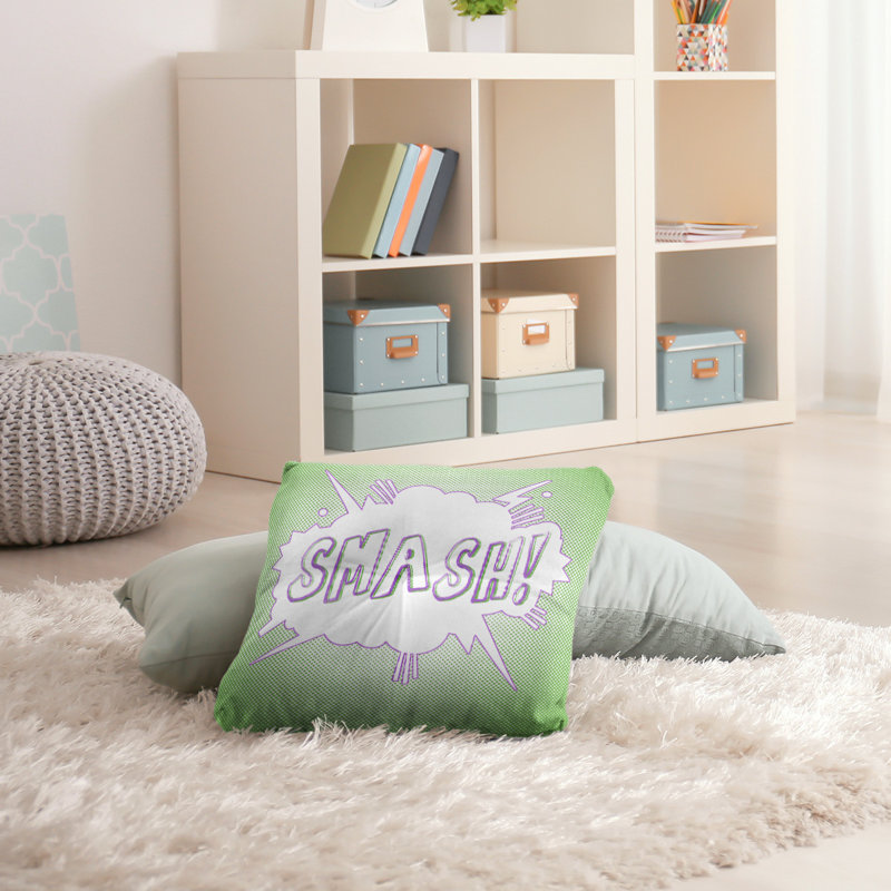 Coussin Comic, 16 po x 1 po, Housse de coussin seulement - sans coussin, Vert