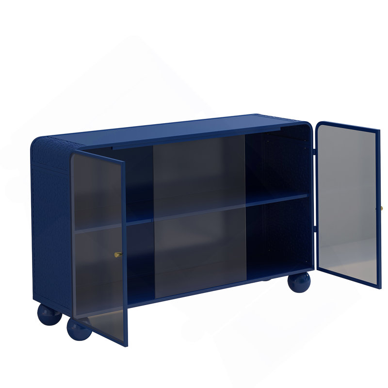 Armoire de rangement en bois avec portes en verre, Bleu