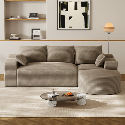 L Shape Corduroy Modular Sectional Sofa with Curved Ottoman