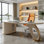 Bureau courbé en pierre frittée Designer | Bureau d'ordinateur moderne avec rangement intégré