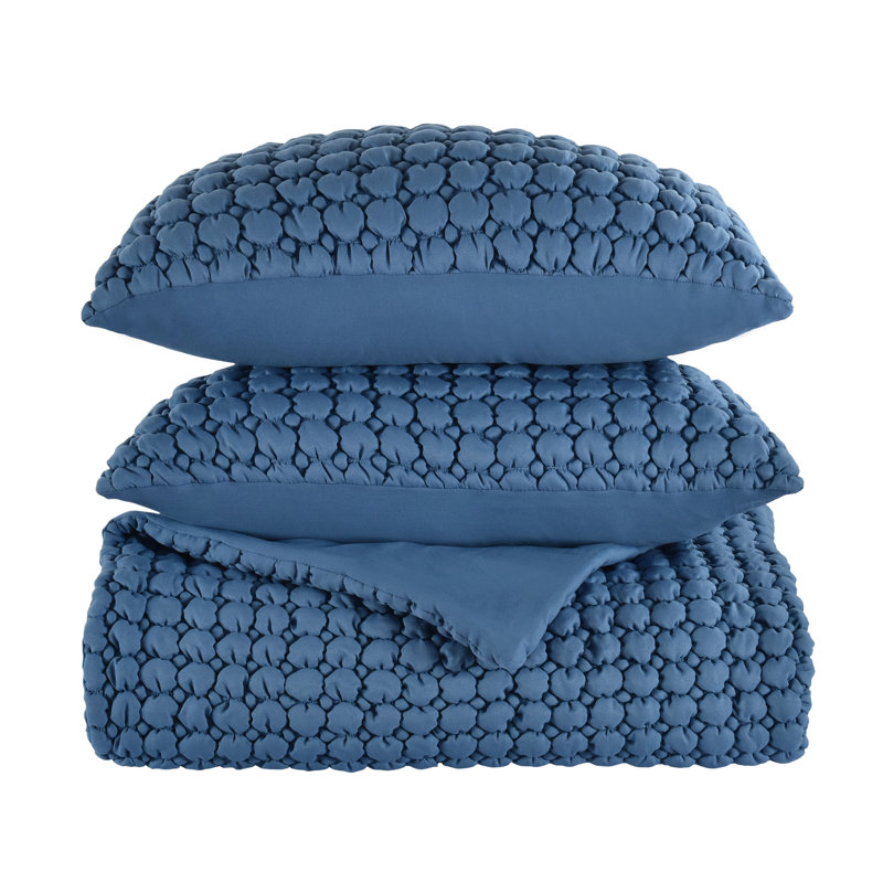 Ensemble de courtepointe Marshmallow Puff, Courtepointe pour lit simple + 1 taie décorative, Bleu