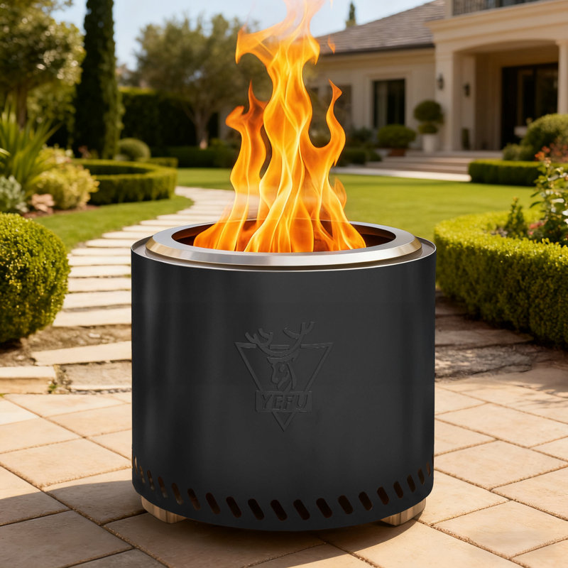 Fire Pit With Removable Ash-Pan: Smokeless Firepit 304 Stainless Steel Material - Outdoor Fire Pit Silver 15 Inch - Smokeless Firepit For Outside Outdoor Patio Camping Backyard