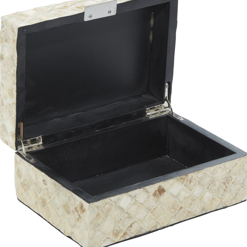 Ensemble de 2 boîtes en nacre faite à la main avec couvercle à charnière Juliette, 12 po, l 8 po, Beige patiné