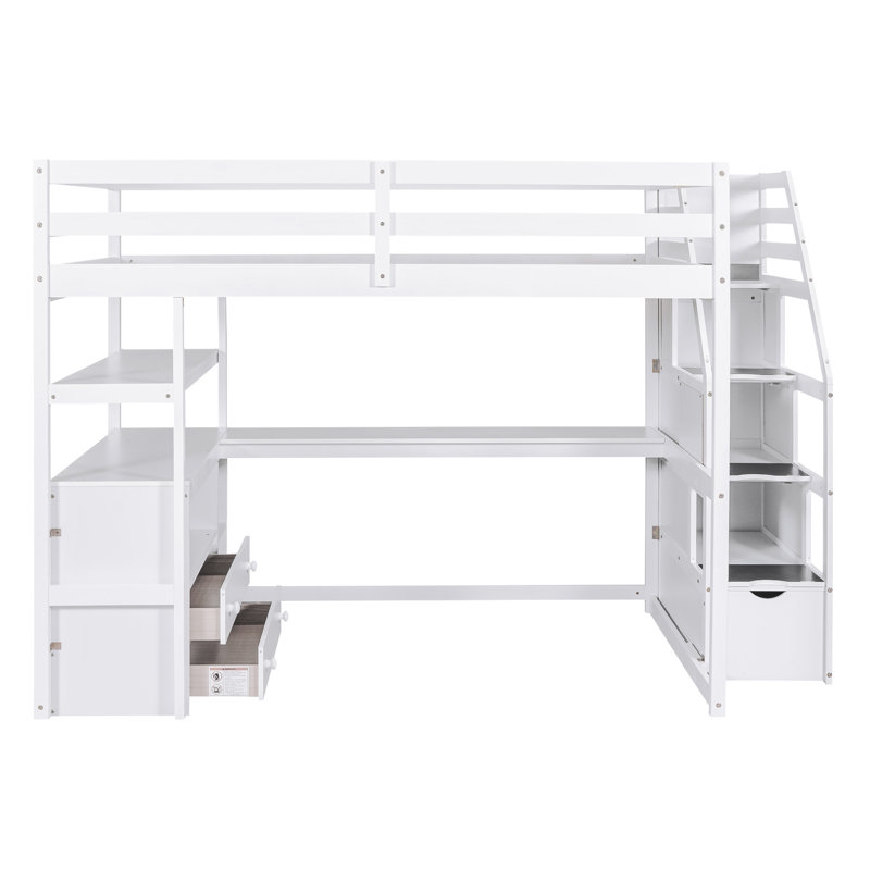 Lit mezzanine avec bureau et tablettes, Blanc, Complète