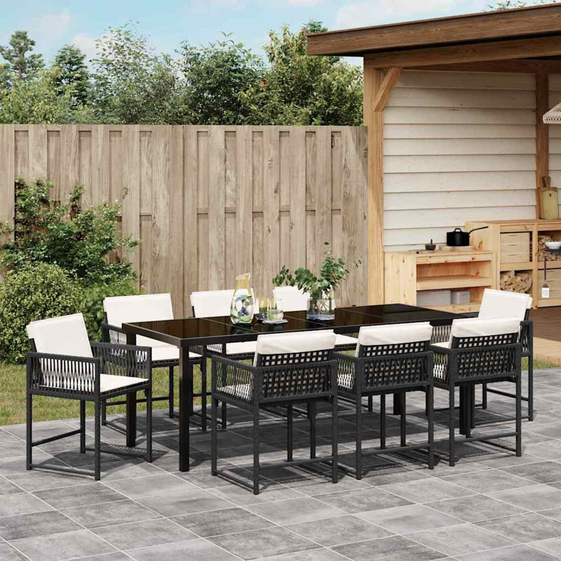 Eliezel 8 - Person Patio Dining Set with Rectangular Table, Beige Cushion/Black Frame