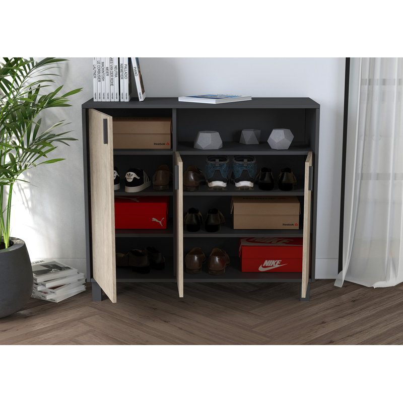 16 Pair Shoe Storage Cabinet, Graphite Light Oak