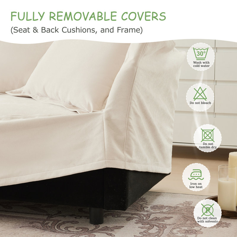 Chenille 2-seat Sofa – Deep Seats, Detachable Cover & Plush Cushion For Small Space/apartment, Cream