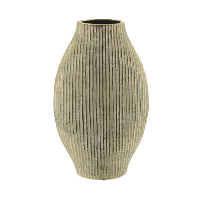 10.5X3.5X17.5" Gold Ceramic Accent Vase With Vertical Ribbed Texture
