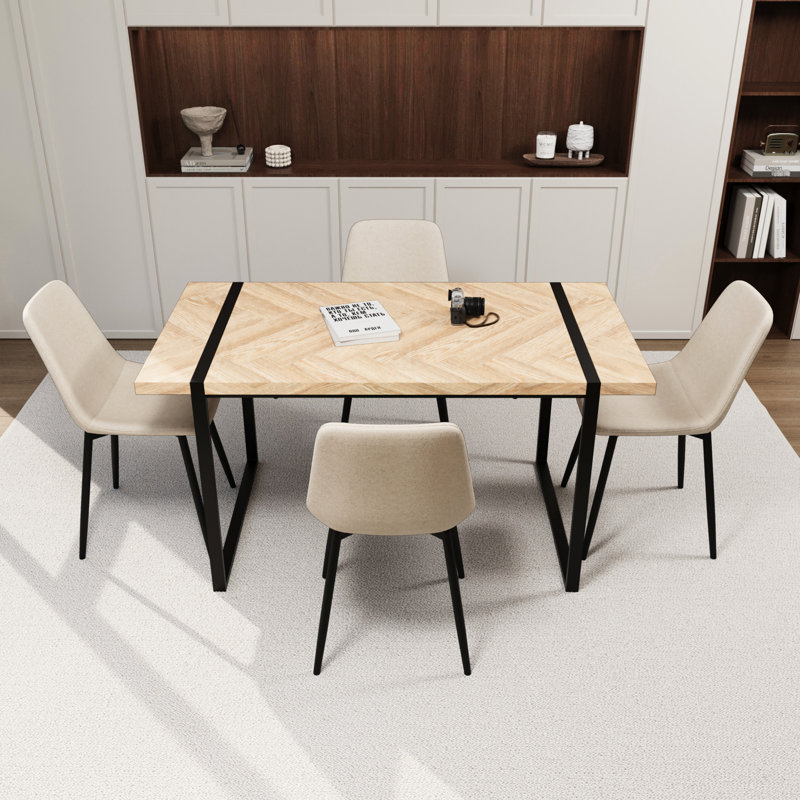 4 tables de salle à manger avec table, chaises rembourrées en suède, ensemble de 5 cadres élégants en métal, matériau, base tendance