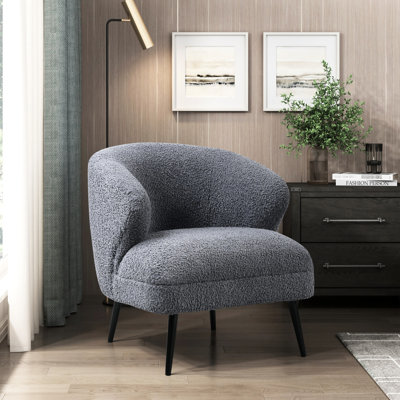 Chaise d'appoint de salon moderne en bouclé gris foncé avec siège en contreplaqué de luxe et fabrication en contreplaqué de luxe et largeur de paquet de 29,5 po