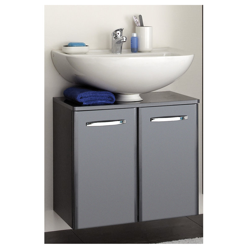 Quickset 327 60cm Single Bathroom Vanity Base Only in High Gloss Anthracite/Gloss Anthracite