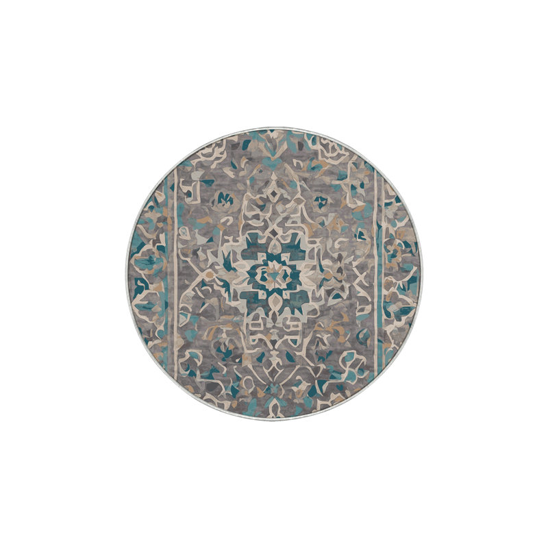 Machine Washable Green Area Rug, Round 3'