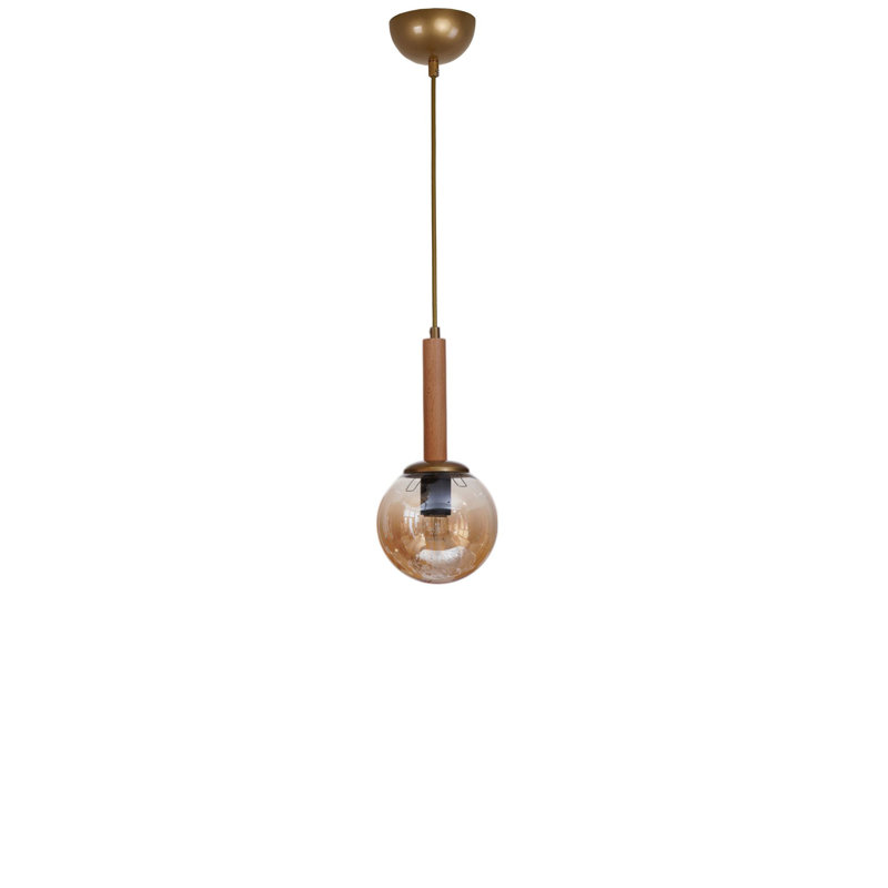 Lustre réglable élégant, miel et chêne avec accents dorés, 15 x 15 cm | Corps en métal et capuchon en verre, hauteur totale: 31,5 pouces | Douille E27 (40 W maximum), pour la décoration de la salle à manger et de l'espace de vie, indice de protection IP20
