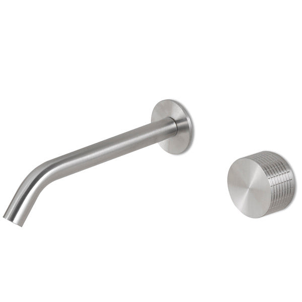 Acquaco Linki Kronos Wall Mount Two-Hole Single Handle Bathroom Lavatory Faucet with 7'' Spout Reach, Satin Stainless