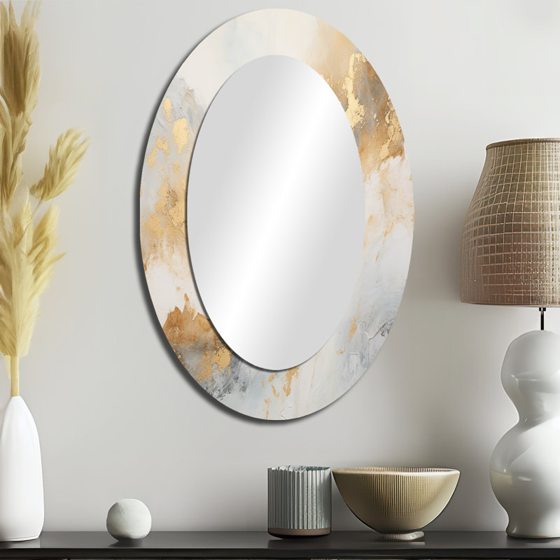 Gold And White Magic Marble Geode III - Marble Large Mirror, Gold Unique Wall Mirror Decor, Printed Metal Art, 36" x 24"