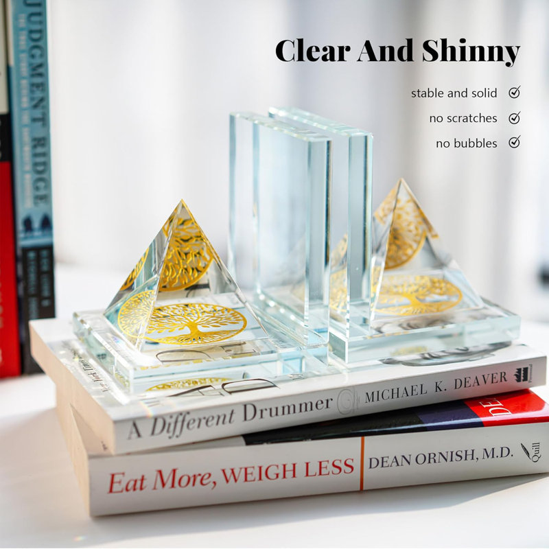 1 paire de serre-livres en cristal modernes pour tablettes, conception de pyramide en cristal Tree of Life