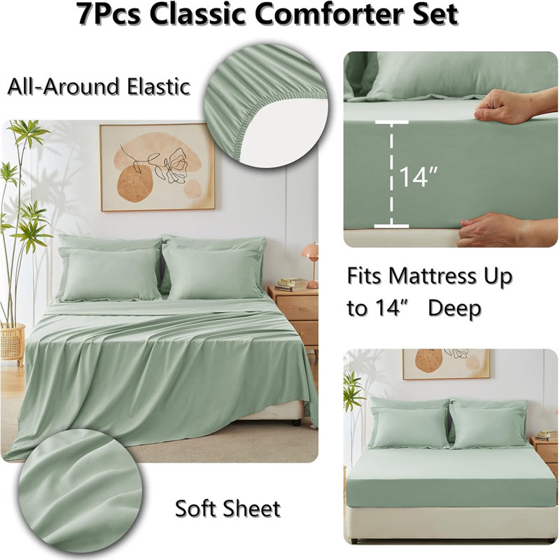 Sage Green Queen Microfiber Reversible Bed in a Bag Set