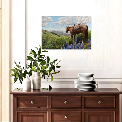 «Horse In Mountain Pasture Serene Tranquil Abstract Horse Landscape Mountain», reproduction d'art murale