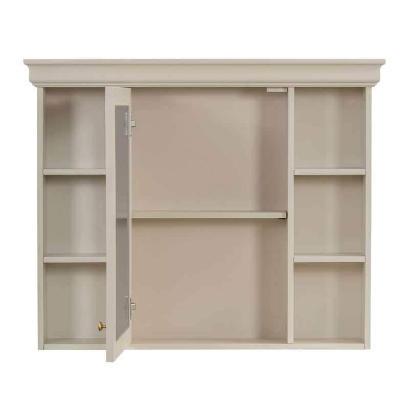 Armoire de rangement murale 35 po x 28 po avec porte miroir, Crème