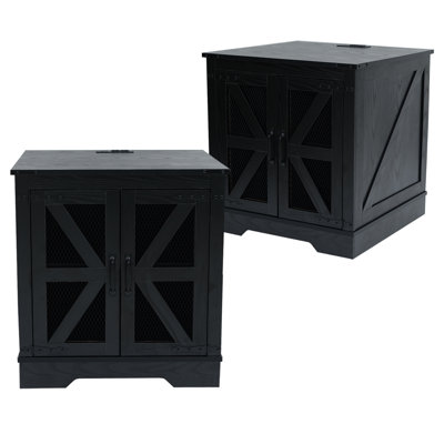 Farmhouse End Table Set of 2 with Charging Station - Nightstand with 2 Outlets & 2 USB Ports - Vintage Industrial Side Table